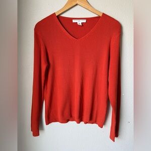 Josephine Chaus Sport Red Orange Ribbed V-Neck Sweater Women’s Size XL